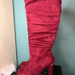 Torrid wide leg suede burgundy knee boots